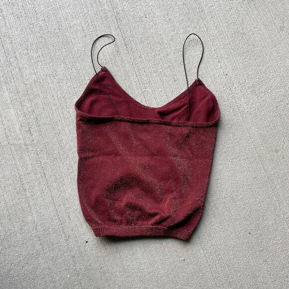 Free People Intimately Size XS/S Brami Crop Top Seamless Wine Red Lurex Strappy - Picture 6 of 7